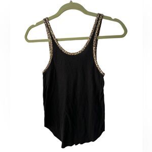 Victoria’s Secret PINK Black Ribbed Tank Top with Cheetah Detail size XS
